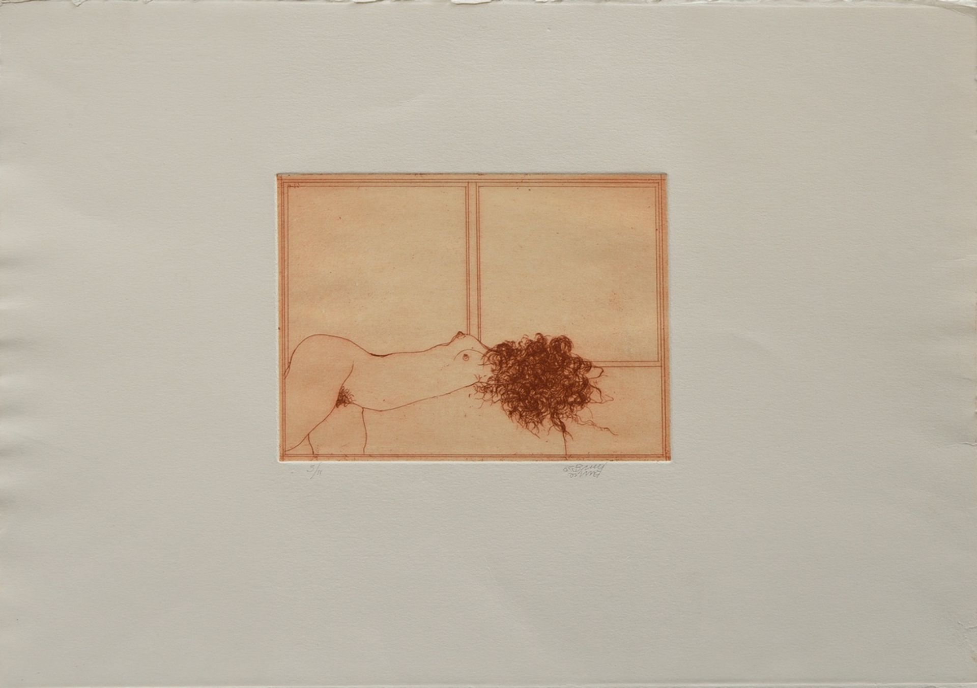 Bruni, Bruno (*1935) "Reclining female nude" 1988 (?), etching, 3/11, b. sign./num., verso inscribe - Image 2 of 4