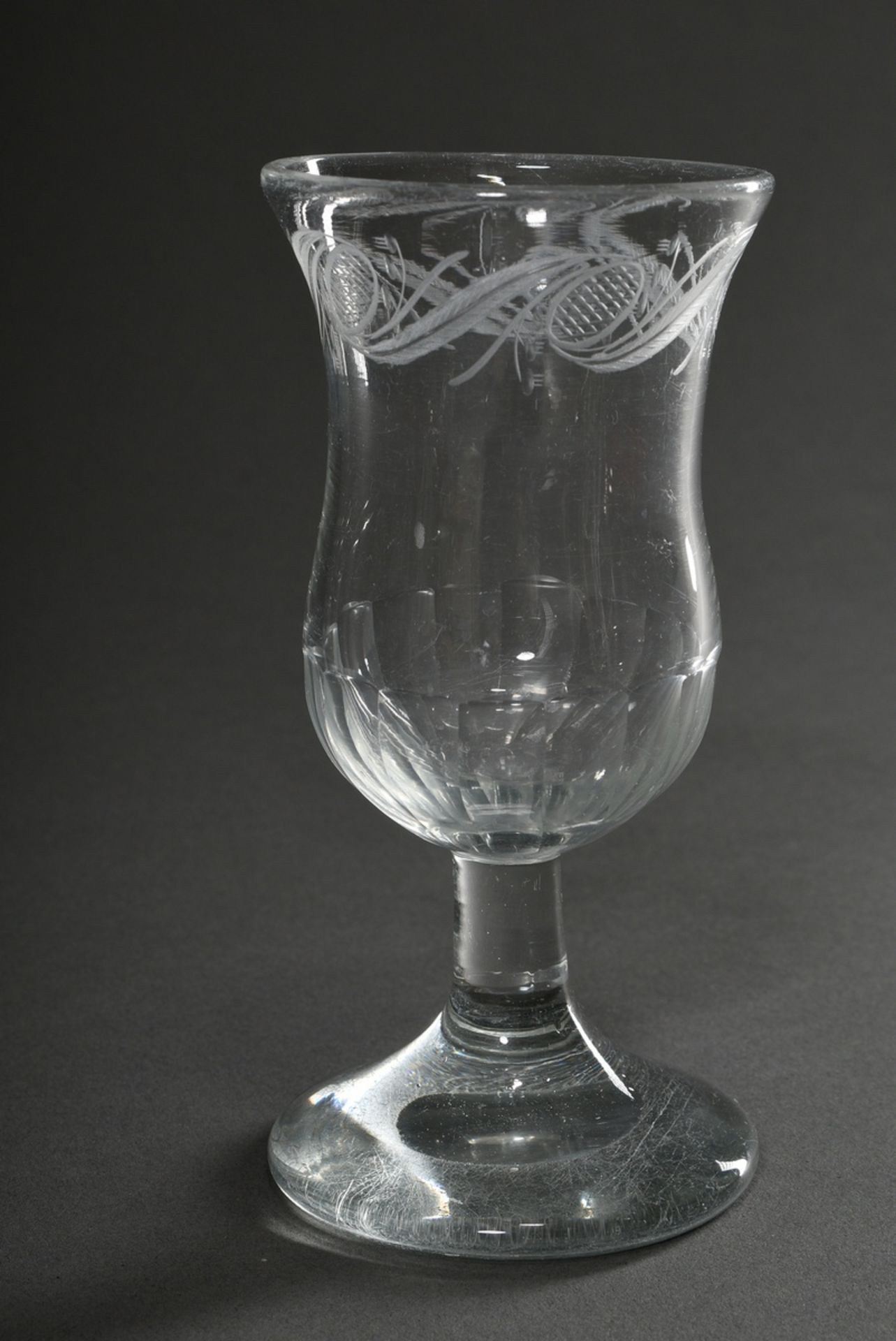 6 Various antique glasses with fused white spiral thread or rim, break under the foot partly cut ou - Image 2 of 7