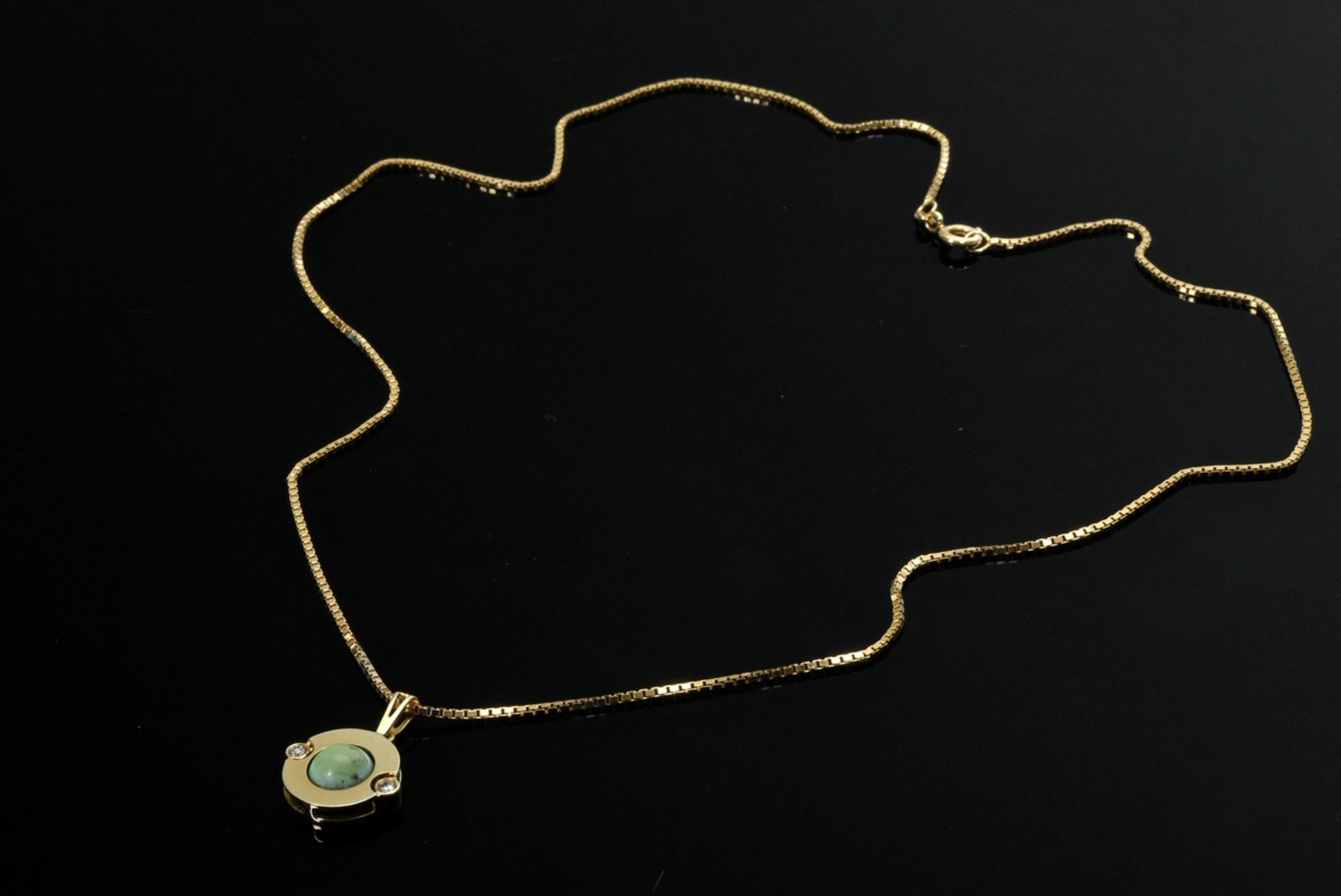 2 Teile Gelbgold 585 Türkis Cabochon Schmuck mit Brillanten (zus. ca. 0.16ct/P2/W): Venezianerkett - Bild 4 aus 4