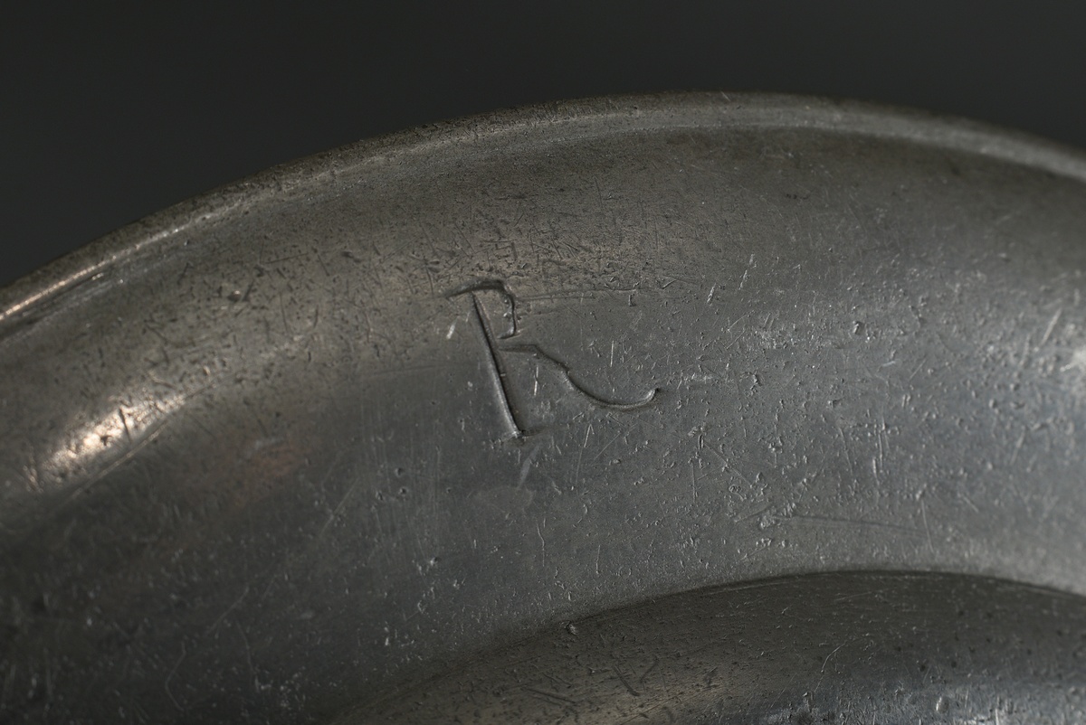 3 Various small pewter plates with engraved date "1747" and different monograms "C.F.R"/"A.R.B" and - Image 7 of 11