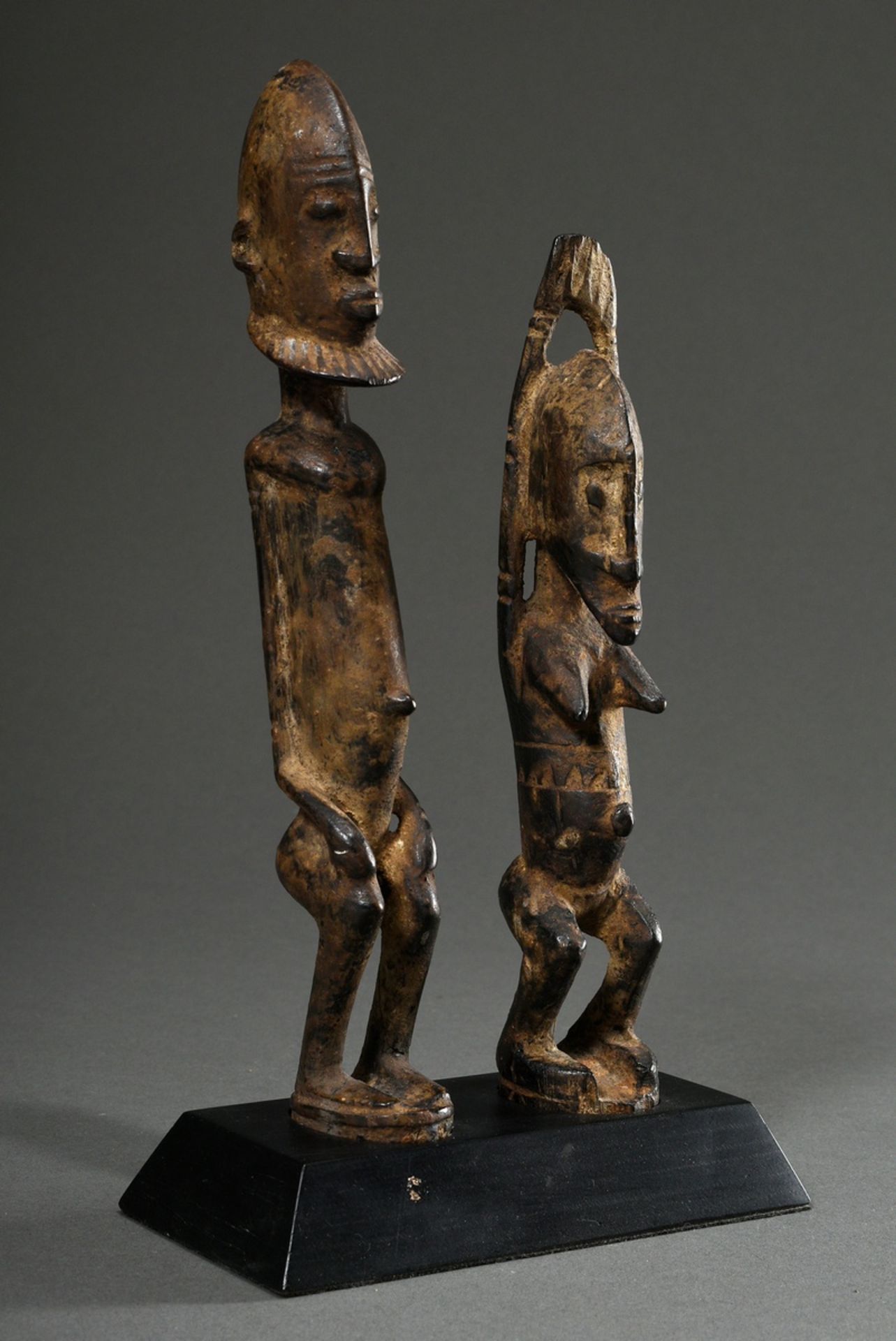 2 Various Dogon figures: "bearded man" and "woman with raised arms", dark wood with used patina, Ma - Image 3 of 8
