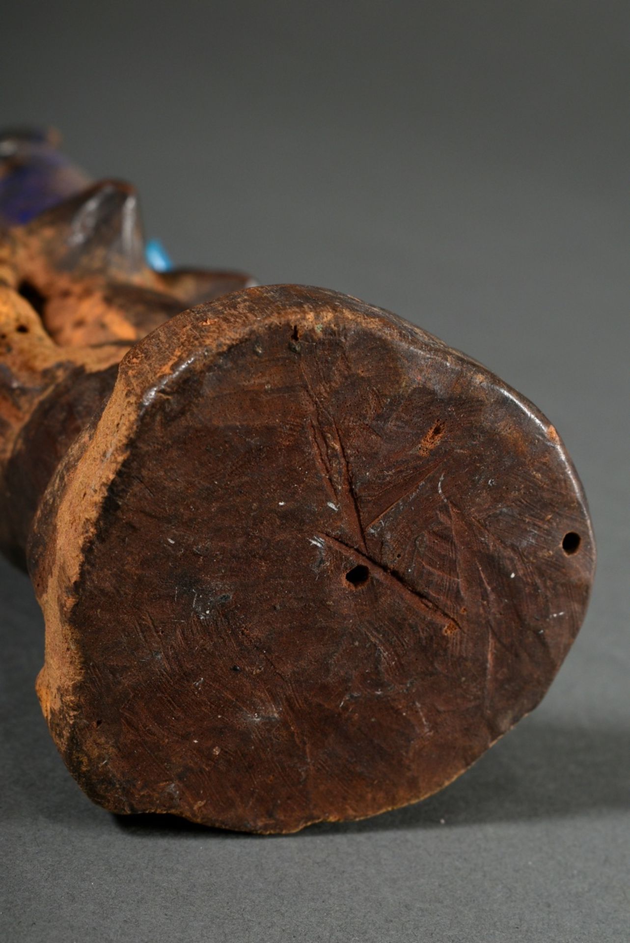 Female Yoruba Ibeji figure with beaded jewellery and blue painting and nailed eyes, Nigeria, h. 26c - Image 7 of 7