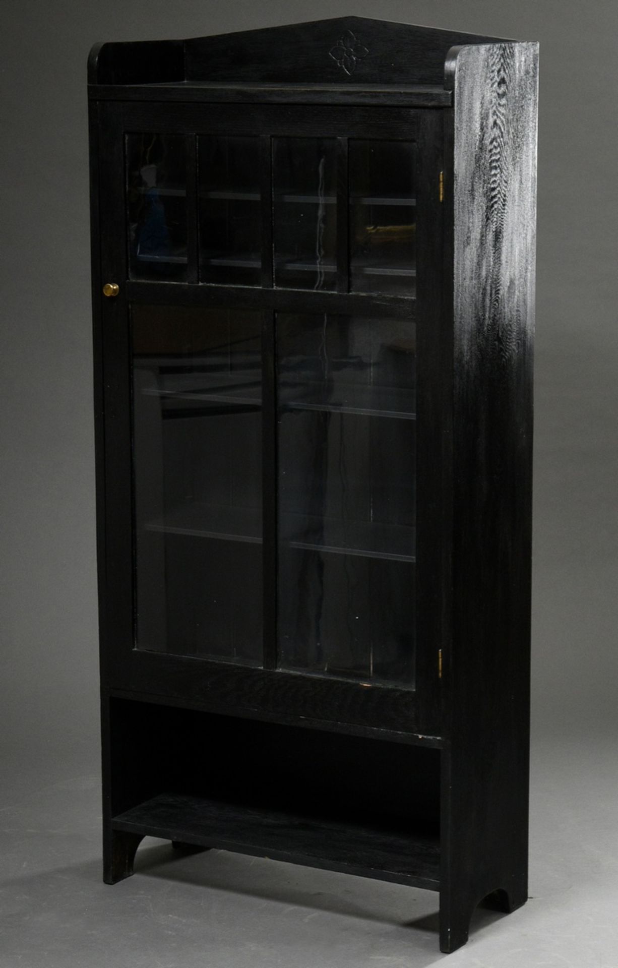 Art Nouveau glass cabinet in simple style with sparse flower decoration above glazed door, oak blac - Image 2 of 4