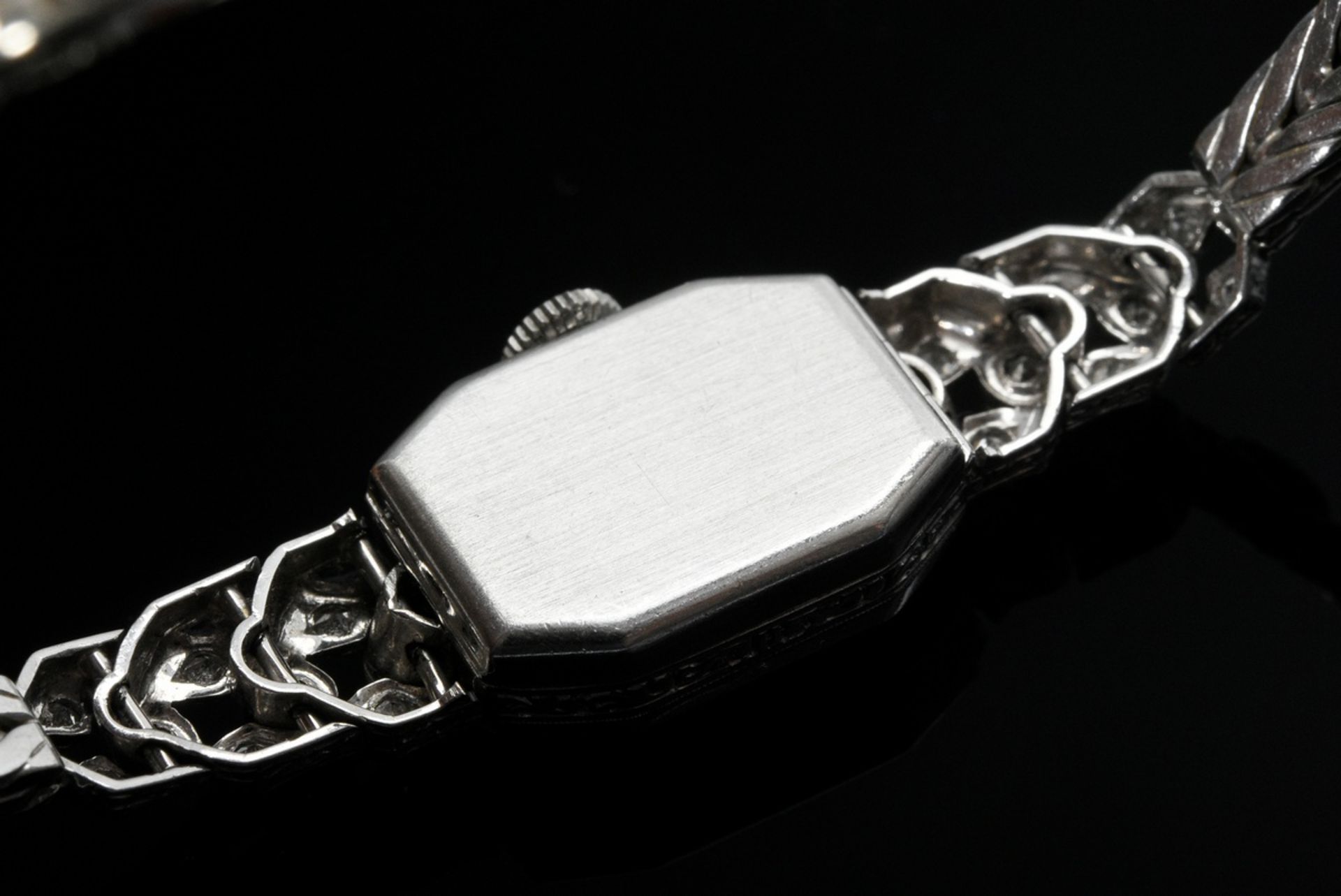 Art Deco white gold 750 and platinum ladies evening watch with octagonal case, diamond set (add. ca - Image 3 of 4