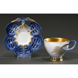 Bing & Gröndahl Jugendstil Mokkatasse aus dem Reiherservice, blau/gold staffiert, H. 7,5cm, Malerma