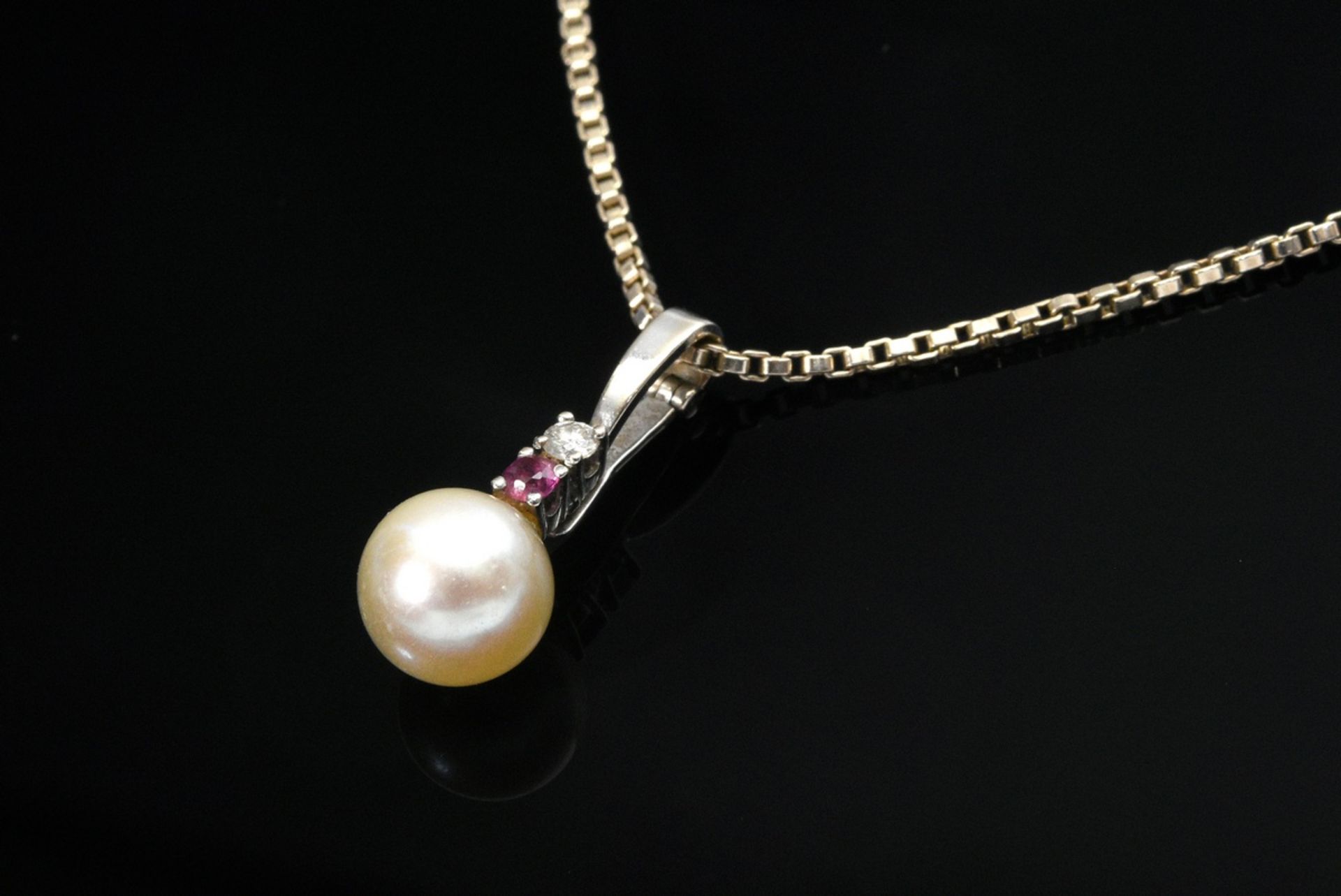 Yellow gold 585 Venetian necklace with white gold 585 clip pendant with pearl, diamond (ca. 0.04ct/