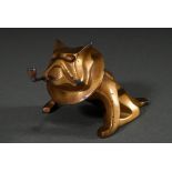 Skulptur „Bulldogge mit Pfeife“, um 1920, galvanisierter Zinkguss, partiell berieben, 7,5x12x8,5cm,