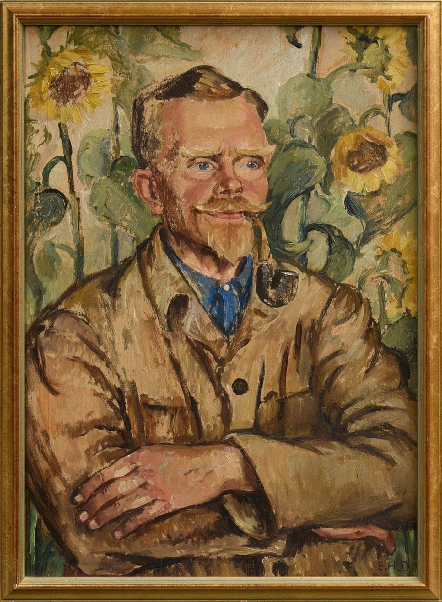 Haensgen-Dingkuhn, Elsa (1898-1991) "Portrait of a Man with a Pipe" (Christian Feddern) c. 1958, oi - Image 2 of 4