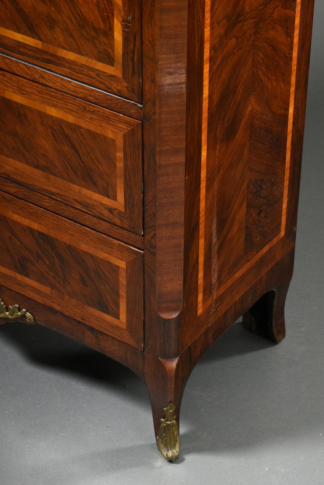 Small cabinet with double doors over 4 drawers, walnut and fruitwood veneer with gilt bronze fittin - Image 3 of 7