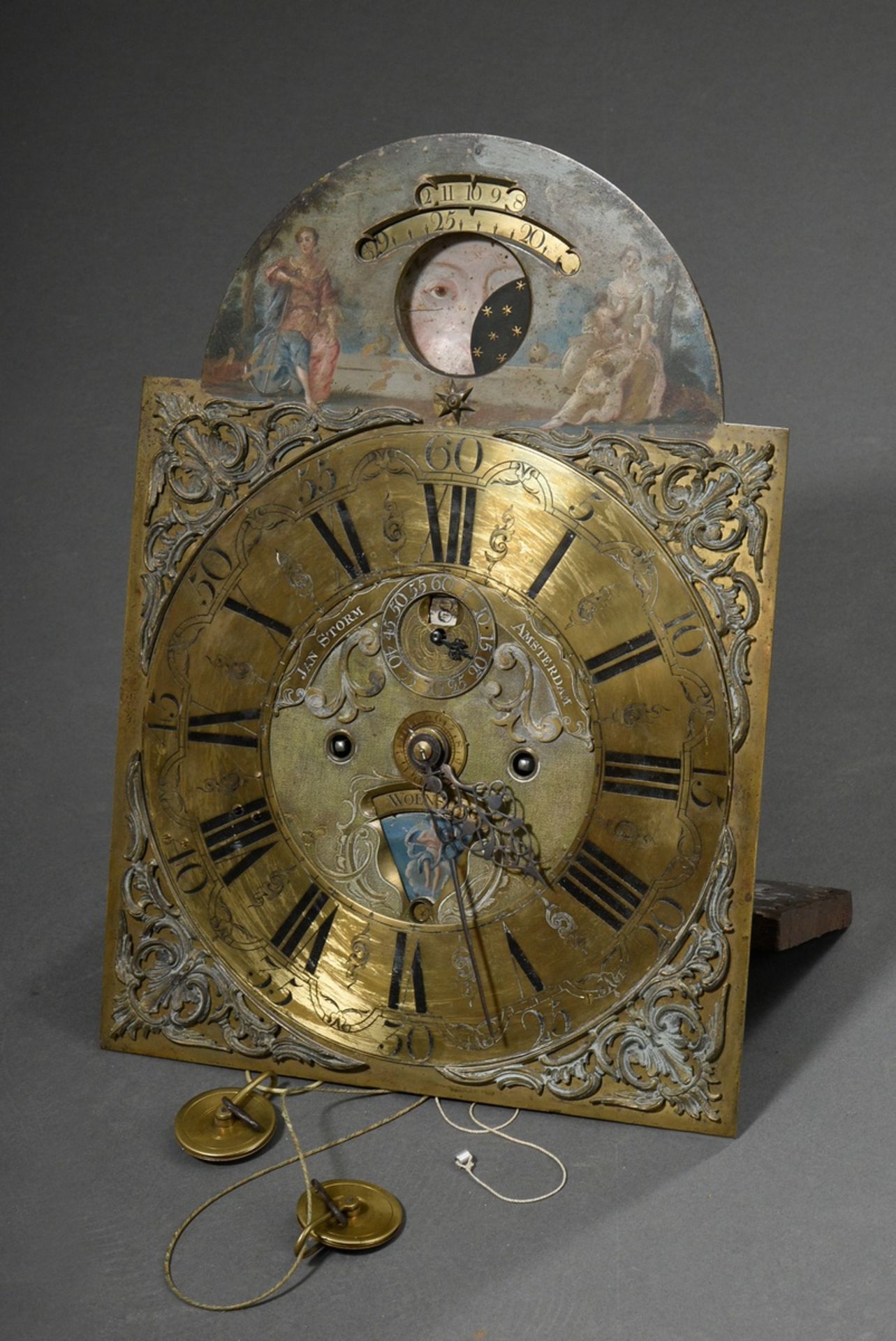 Amsterdam baroque grandfather clock by Jan Storm (mentioned 1717), brass dial with blackened Roman - Image 2 of 26