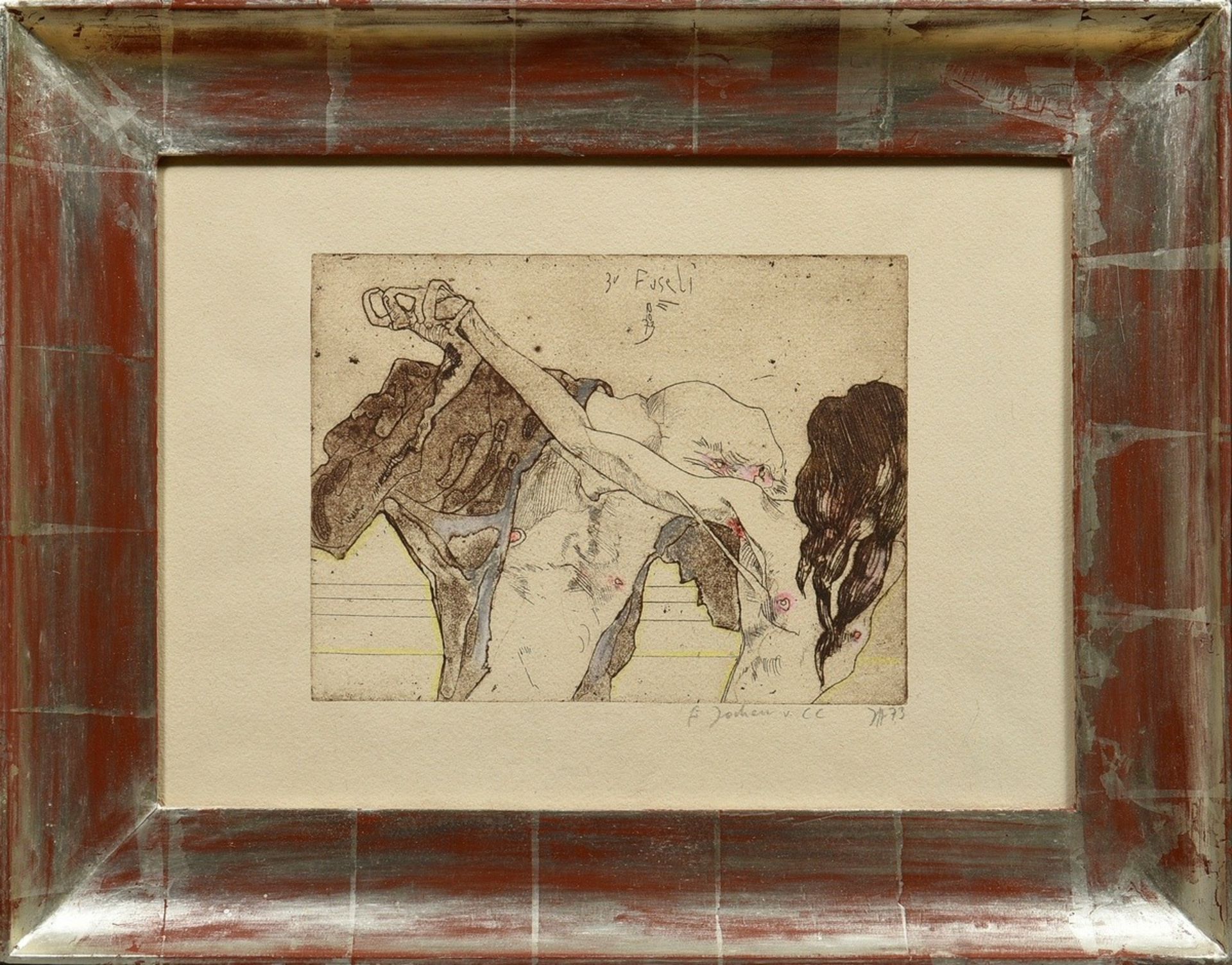 Janssen, Horst (1929-1995) "Zu Fuseli" 1973, etching, hand-coloured with coloured pencils, sign./da - Image 2 of 3