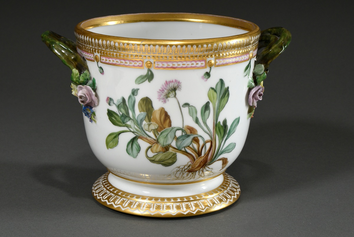 2 Royal Copenhagen "Flora Danica" cachepots with polychrome painting all around, branch handles, pl - Image 3 of 11