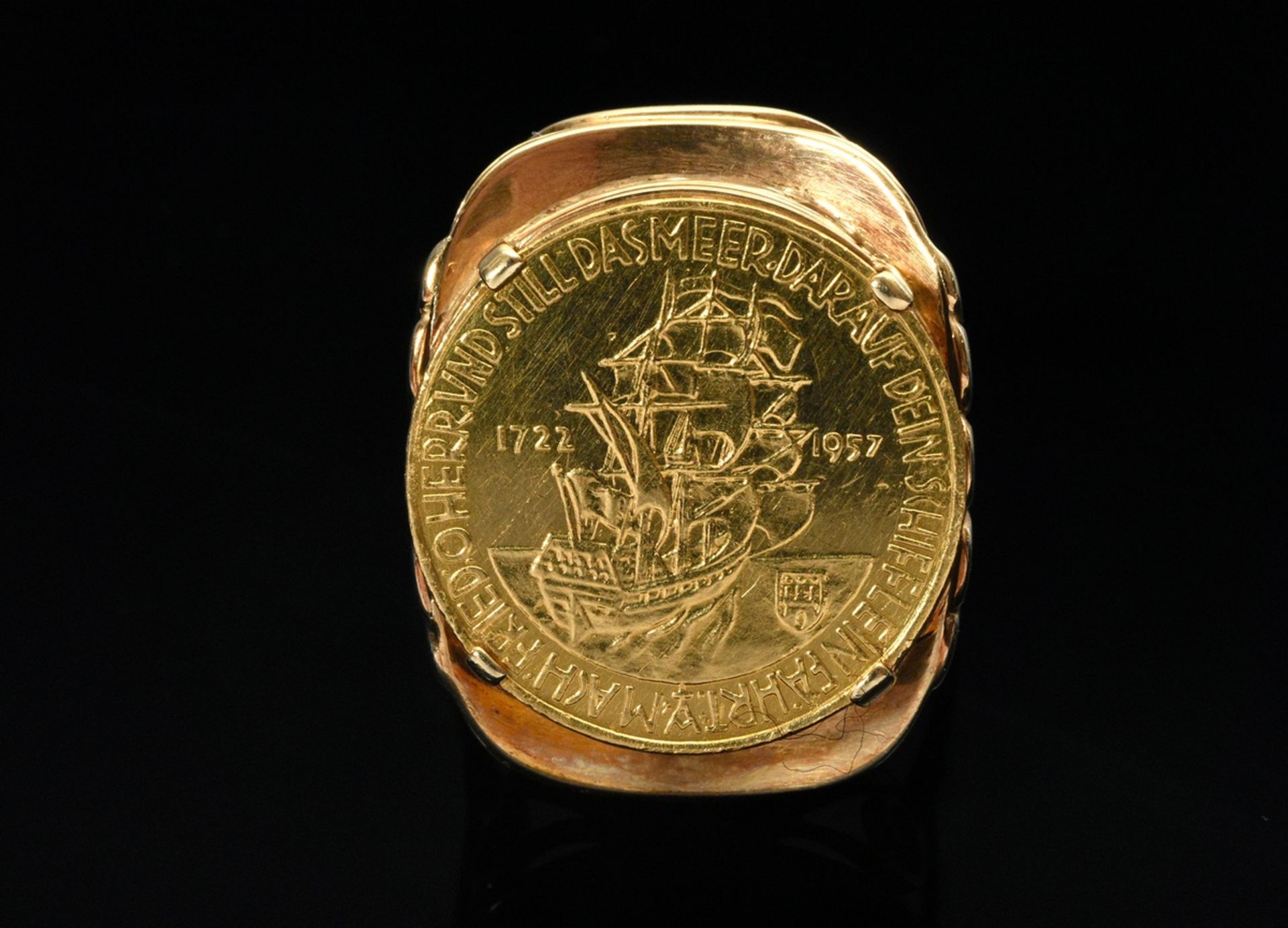Großer Gelbgold 585 Ring mit Gelbgold 986 Spendenmedaille "Für den Wiederaufbau der Kirchtürme St. - Bild 3 aus 3