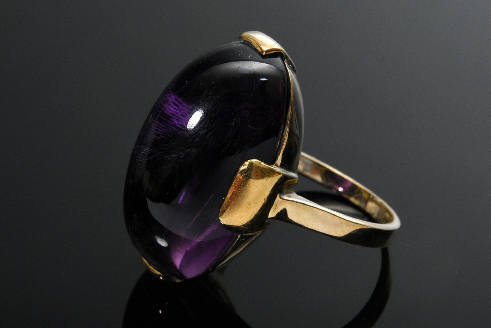 Gelbgold 585 Ring mit großem Amethyst Cabochon, 10,2g, Gr. 54, Tragespuren - Bild 2 aus 4