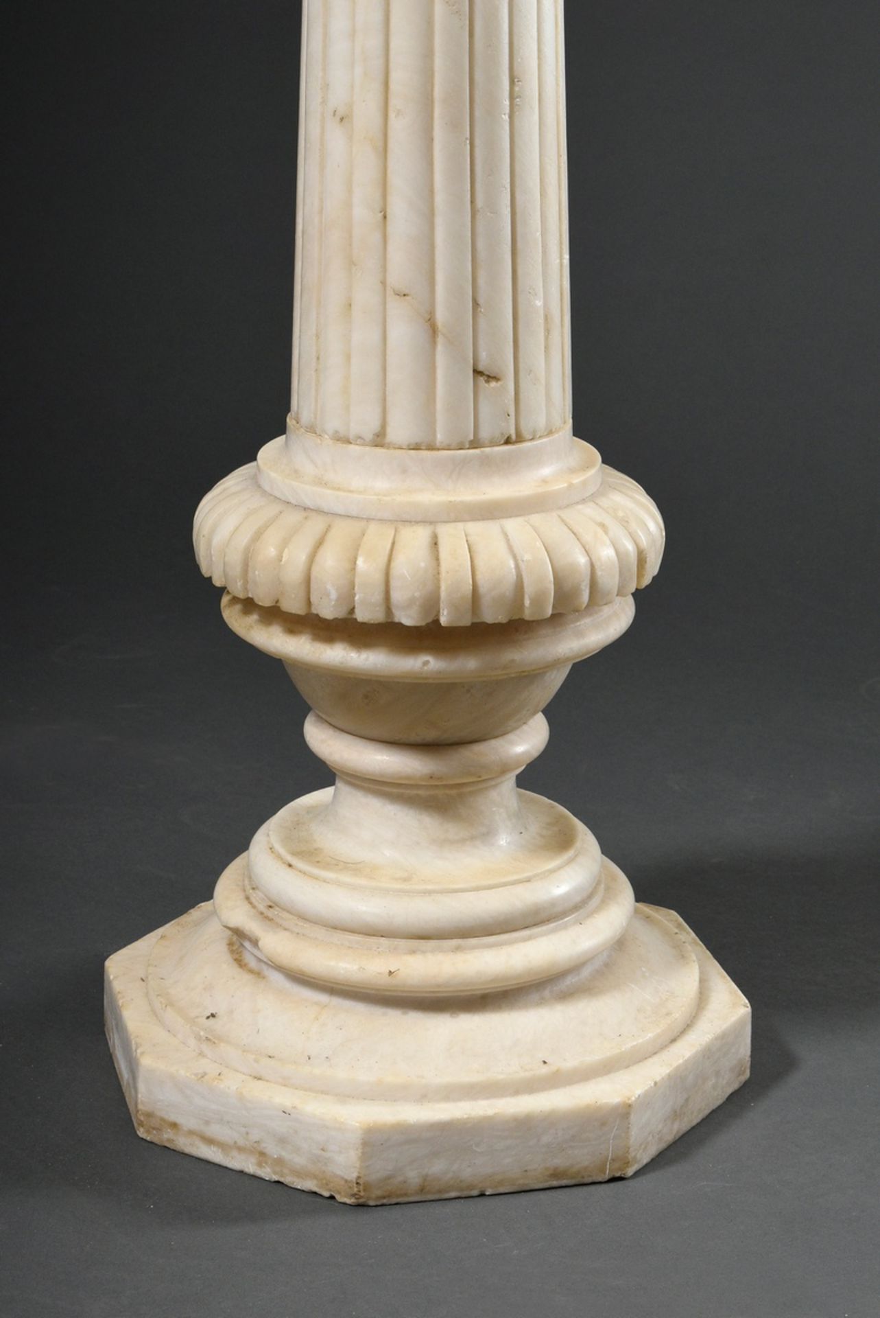 White marble column with fluted shaft and surrounding pearl friezes on an octagonal base, c. 1890,  - Image 2 of 4