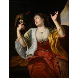 Janssens, Abraham (1575-1632) Schule "Dame mit Papagei - Allegorie der Eitelkeit", Öl/Leinwand, ver