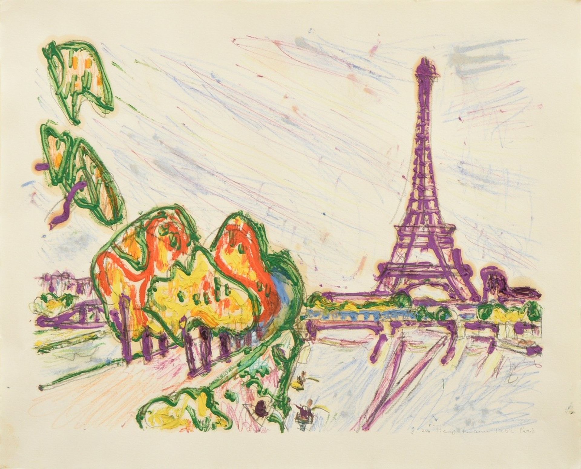 Hauptmann, Ivo (1886-1973) „Paris“ 1952, Öl/Buntstift, u. sign./dat./betit., BM 38,5x46,5cm (m.R. 5