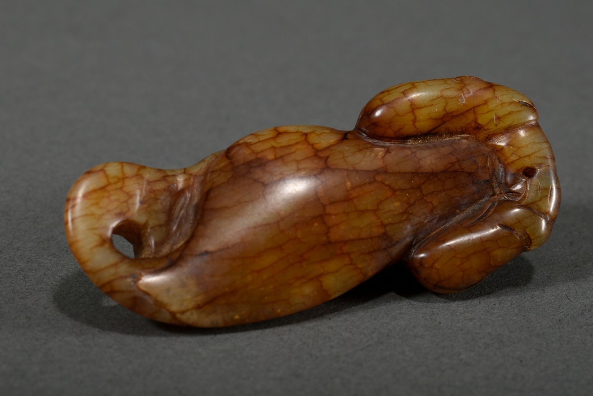 Fine figure of brown veined jade "Lying Mermaid", Ming or later, China, l. 7.5cm - Image 6 of 6