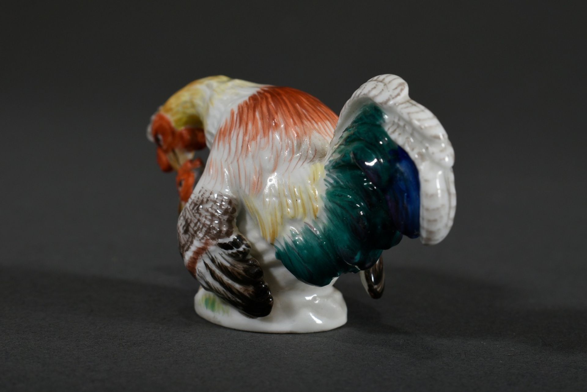 Meissen miniature "Cock on Hen", naturalistic form with copulating chicken couple on oval base, pol - Image 4 of 4