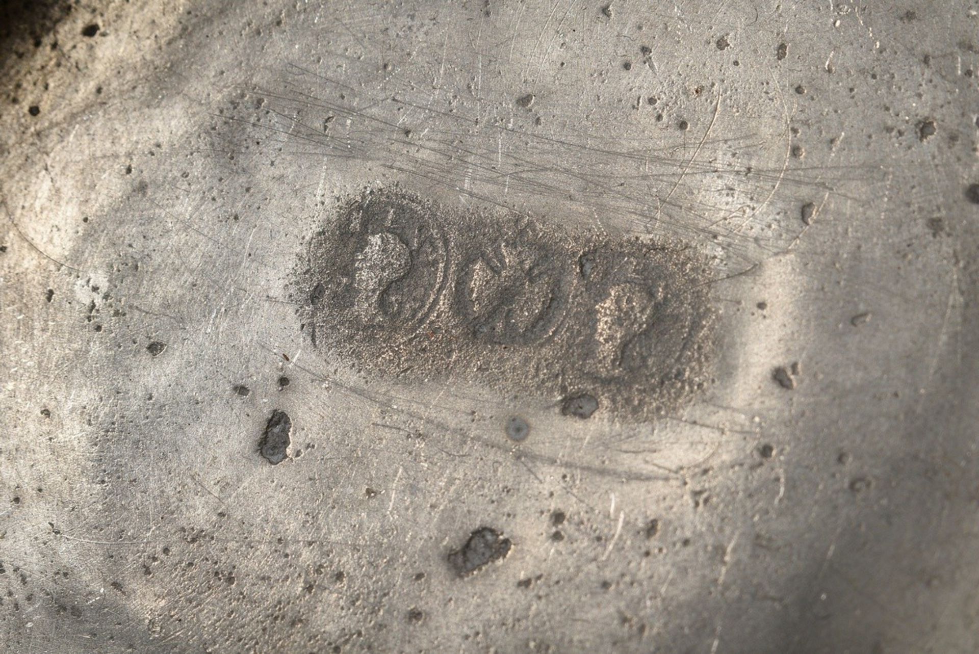 North German pewter bowl with handle on round foot with monogram engraving "C.W. 1784", probably fo - Image 5 of 6