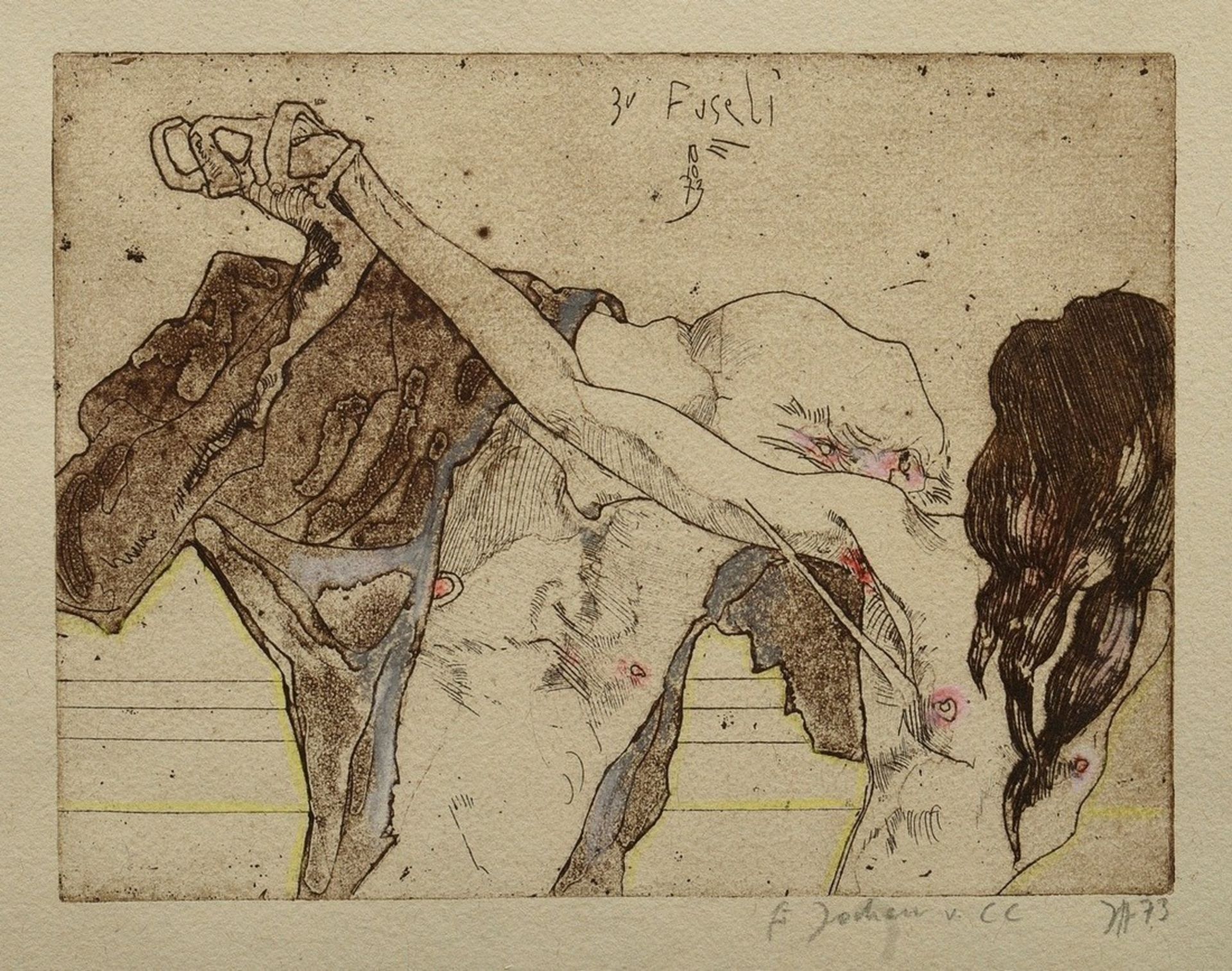 Janssen, Horst (1929-1995) "Zu Fuseli" 1973, etching, hand-coloured with coloured pencils, sign./da