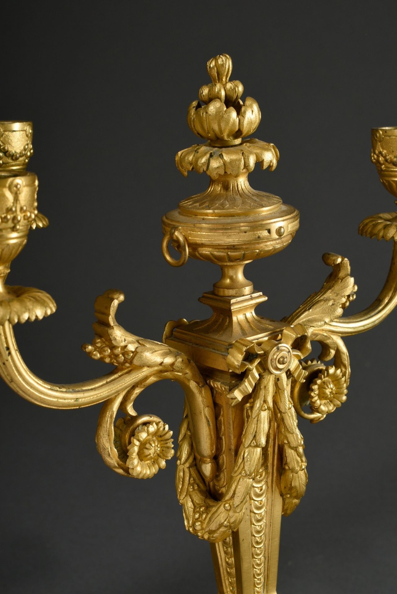 2 Fire-gilt bronze girandoles in Louis XVI style in finest execution, base ornaments screwed on, bo - Image 3 of 5