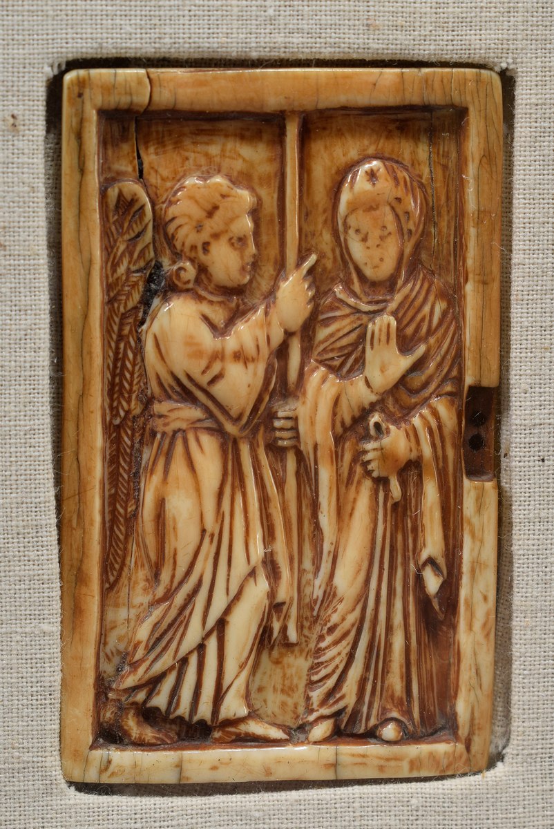 Byzantine ivory relief "Annunciation", verso "symbol of the cross" in an oval, probably part of a d - Image 2 of 4