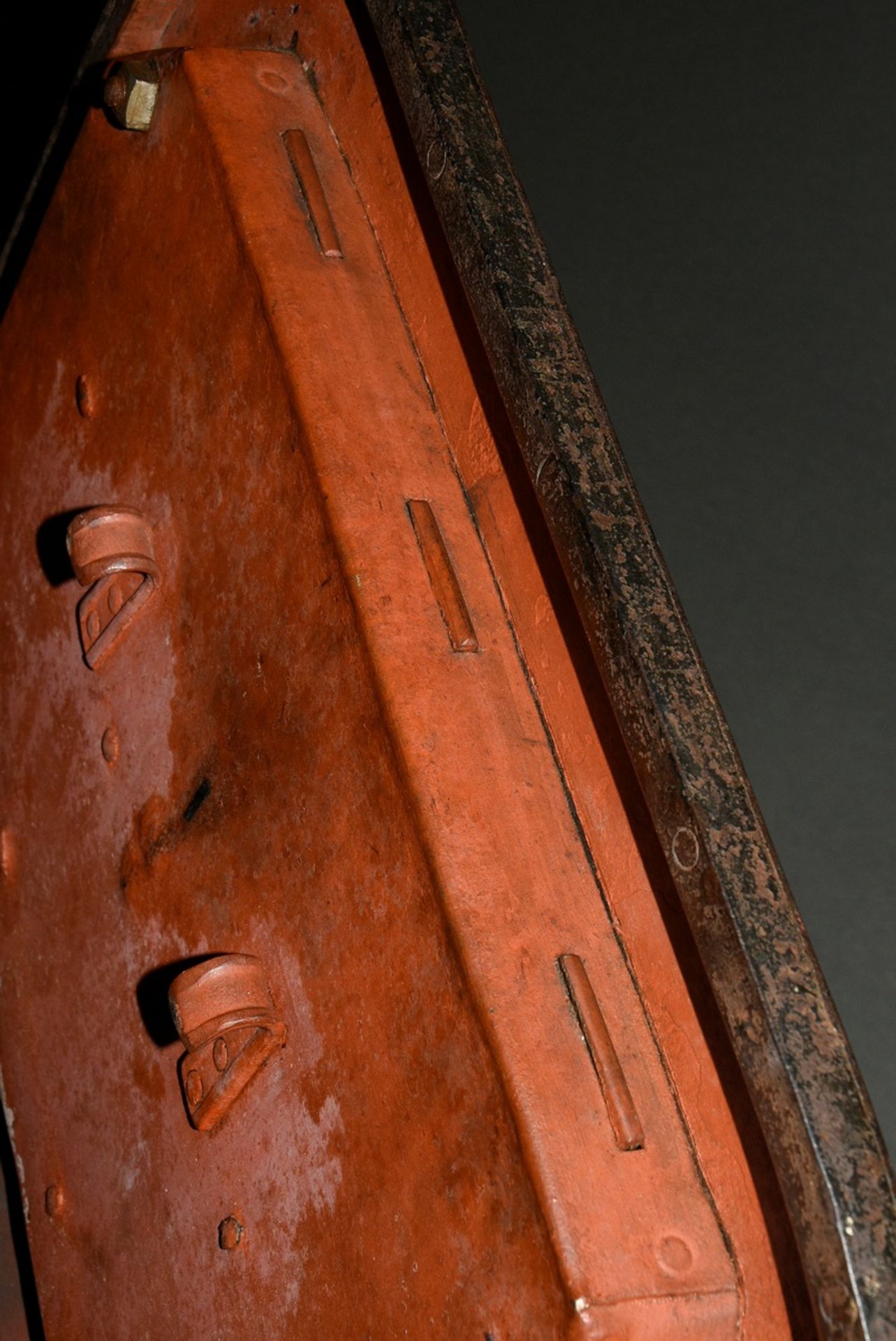 Safe in the shape of a Biedermeier chest of drawers, iron with remains of wood trompe l'oeil frame, - Image 6 of 7