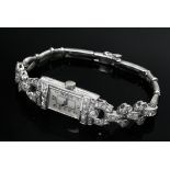 Feine Art Deco Platin Armbanduhr und Zugband mit Diamantbesatz (zus. ca. 1.80ct/SI-P/W-CR) im Brill