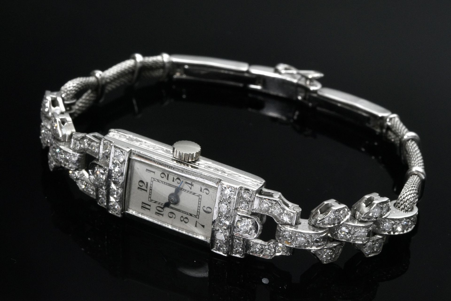 Fine Art Deco platinum bracelet watch and pull strap set with diamonds (total approx. 1.80ct/SI-P/W
