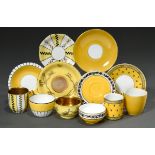 6 Diverse Art Deco Mokkatassen/UT mit unterschiedlichen floralen und graphischen Dekoren in Gold/ S