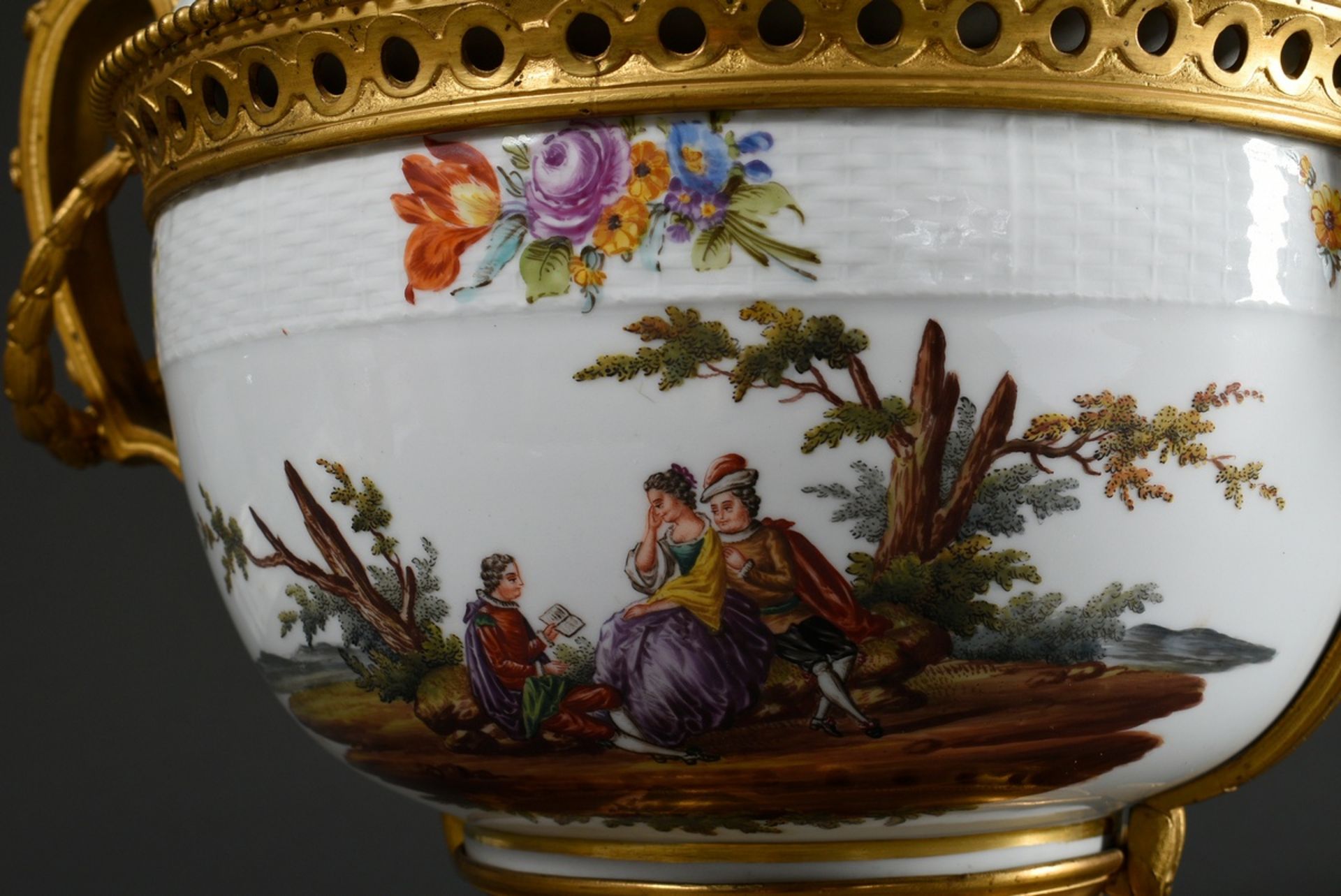 Large KPM lidded tureen of spherical form with figural knob "Bacchus boy with raised glass", the wa - Image 8 of 13
