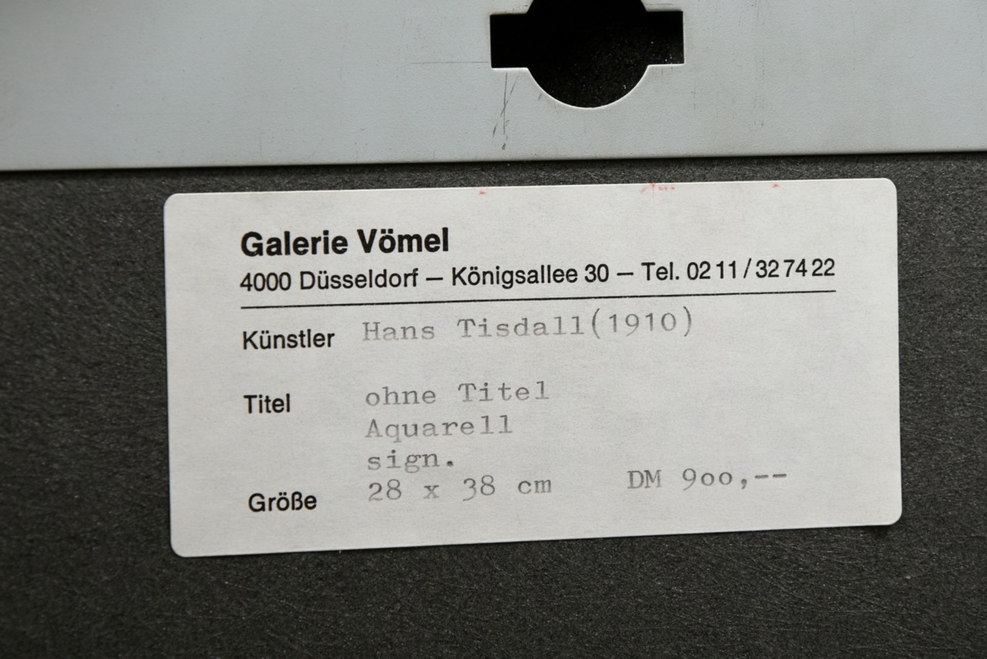Tisdall, Hans (1910-1997) "o.T.", Aquarell, u.r. sign., verso Klebeetikett "Galerie Vömel/Düsseldor - Bild 4 aus 4
