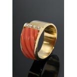 Gelbgold 585 Ring mit geschnittener Koralle und kleinen Brillanten (zus. ca. 0.08ct/SI/W), 5,7g, Gr