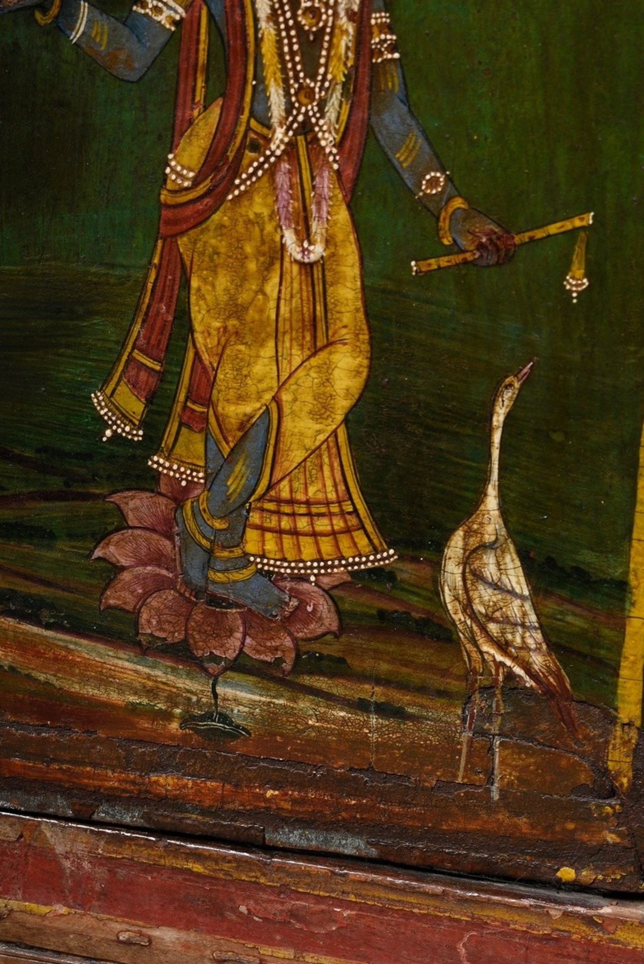 Indian furniture door with polychrome painting "Krishna and Parvati", around 1890/1900, 52,5x49,5cm - Image 3 of 7