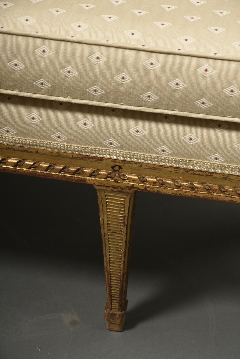 Small Louis XVI sofa with curved frame on 5 legs, carved band profiles and grooves in gilding over  - Image 7 of 8