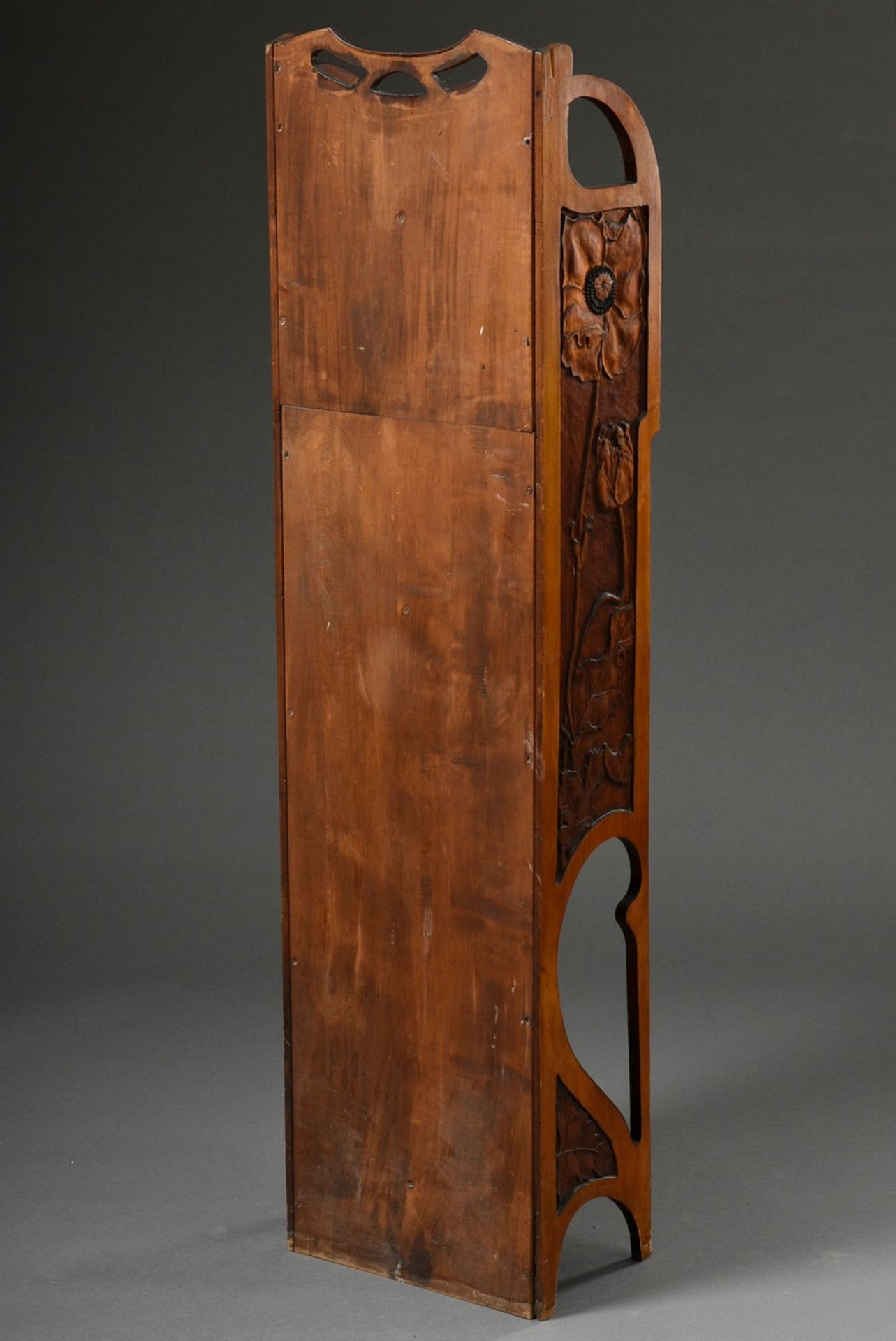 Narrow Art Nouveau shelf with two-door compartment and ornamentally carved frame as well as "poppy - Image 7 of 8