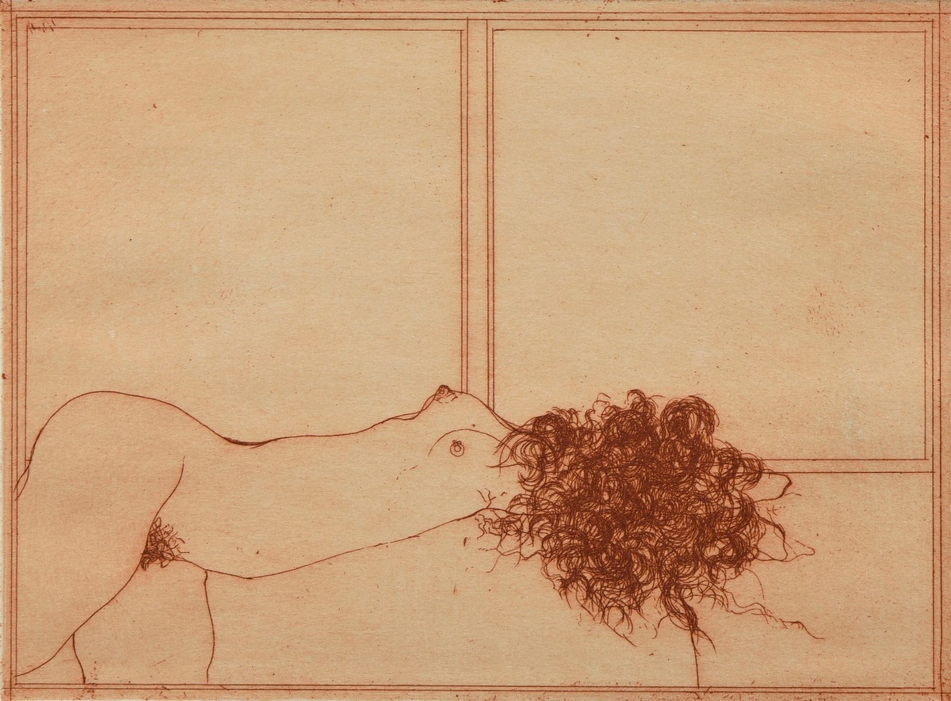 Bruni, Bruno (*1935) "Reclining female nude" 1988 (?), etching, 3/11, b. sign./num., verso inscribe