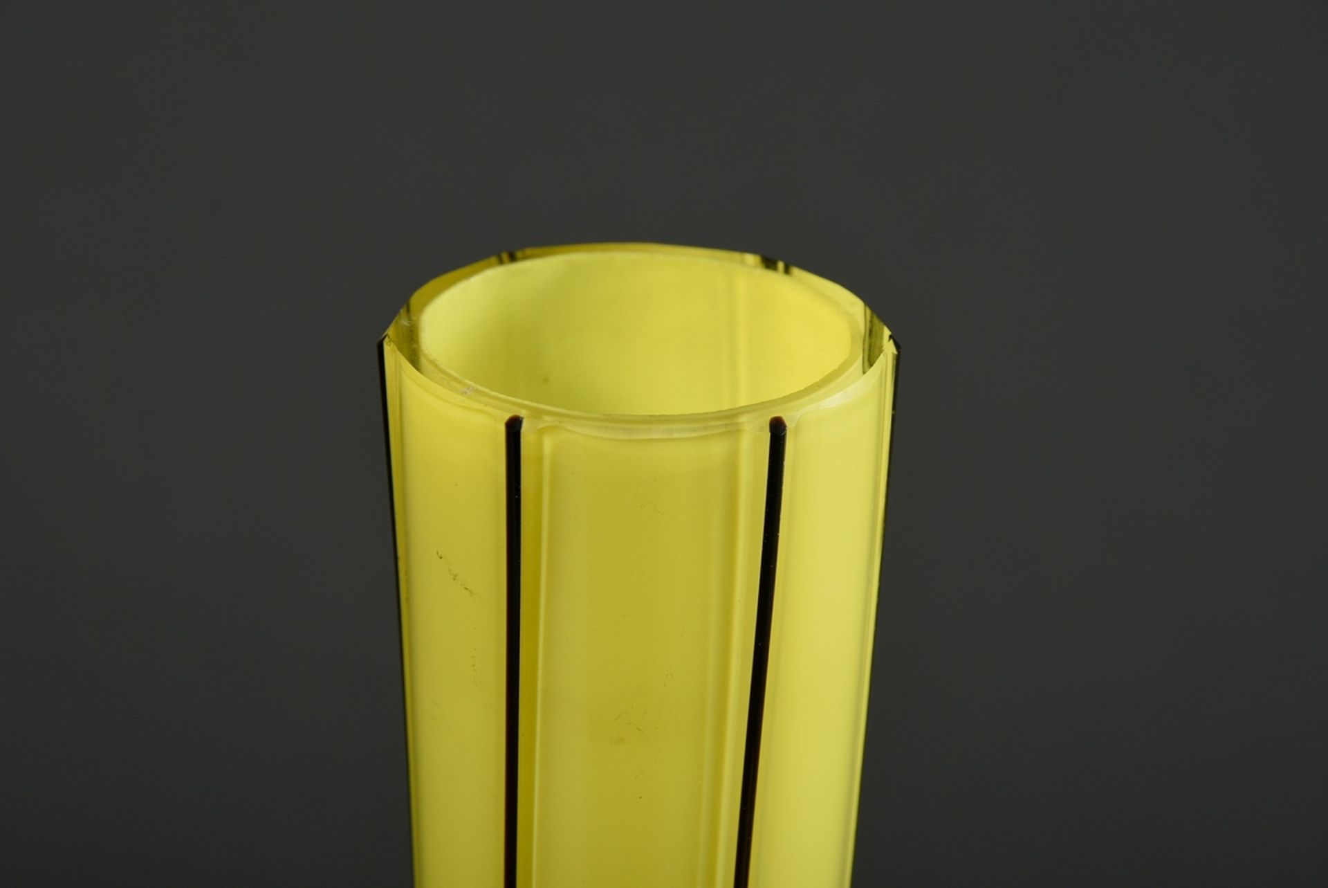 2 Various "tango glass" vases in Loetz style, colourless glass with yellow inner rim and black acce - Image 3 of 4