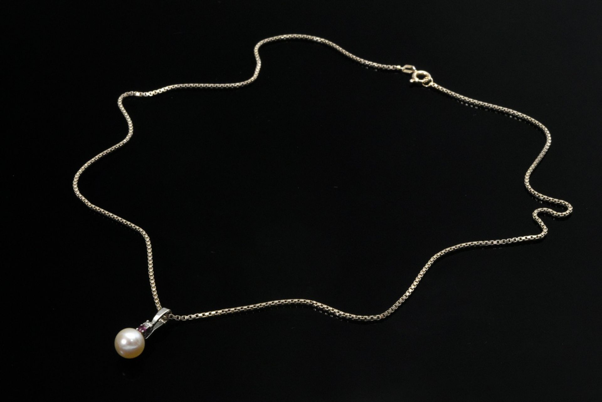 Yellow gold 585 Venetian necklace with white gold 585 clip pendant with pearl, diamond (ca. 0.04ct/ - Image 2 of 2