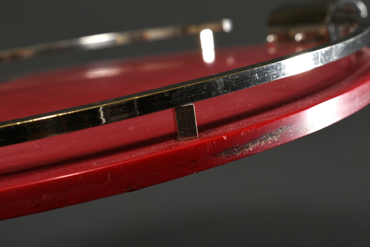 Red Art Deco Bakkelite tray with chrome handles and rim as well as inlaid "playing cards", around 1 - Image 3 of 4