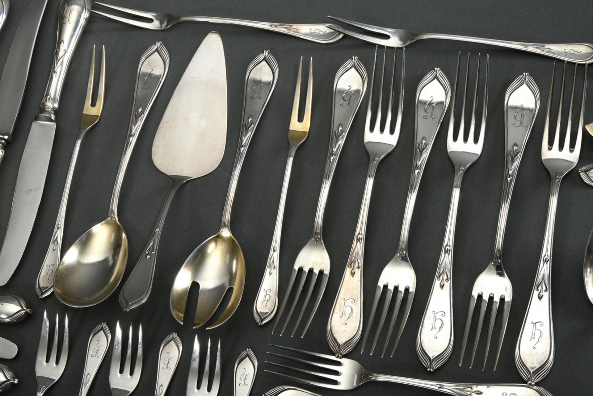 88 Pieces silver cutlery "Bremer Lilie" with monogram "H" for 6 persons, design: Hugo Leven for Koc - Image 2 of 7