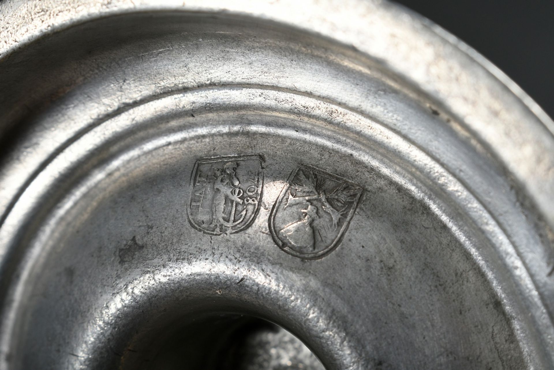 3 Various pieces of pewter, 18th century: large plate with engraved owner's monogram "C.S.S. 1775", - Image 7 of 11