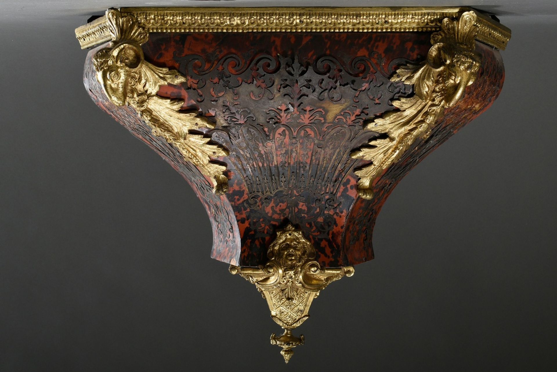 Large Boulle state pendulum with fire-gilded bronzes on wall console in Louis XVI style, red-brown - Image 16 of 17