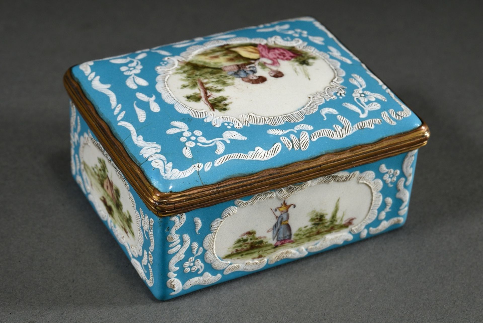 Rococo tabatiere of rectangular form with slightly domed hinged lid and gilt brass mount, copper wi - Image 3 of 8