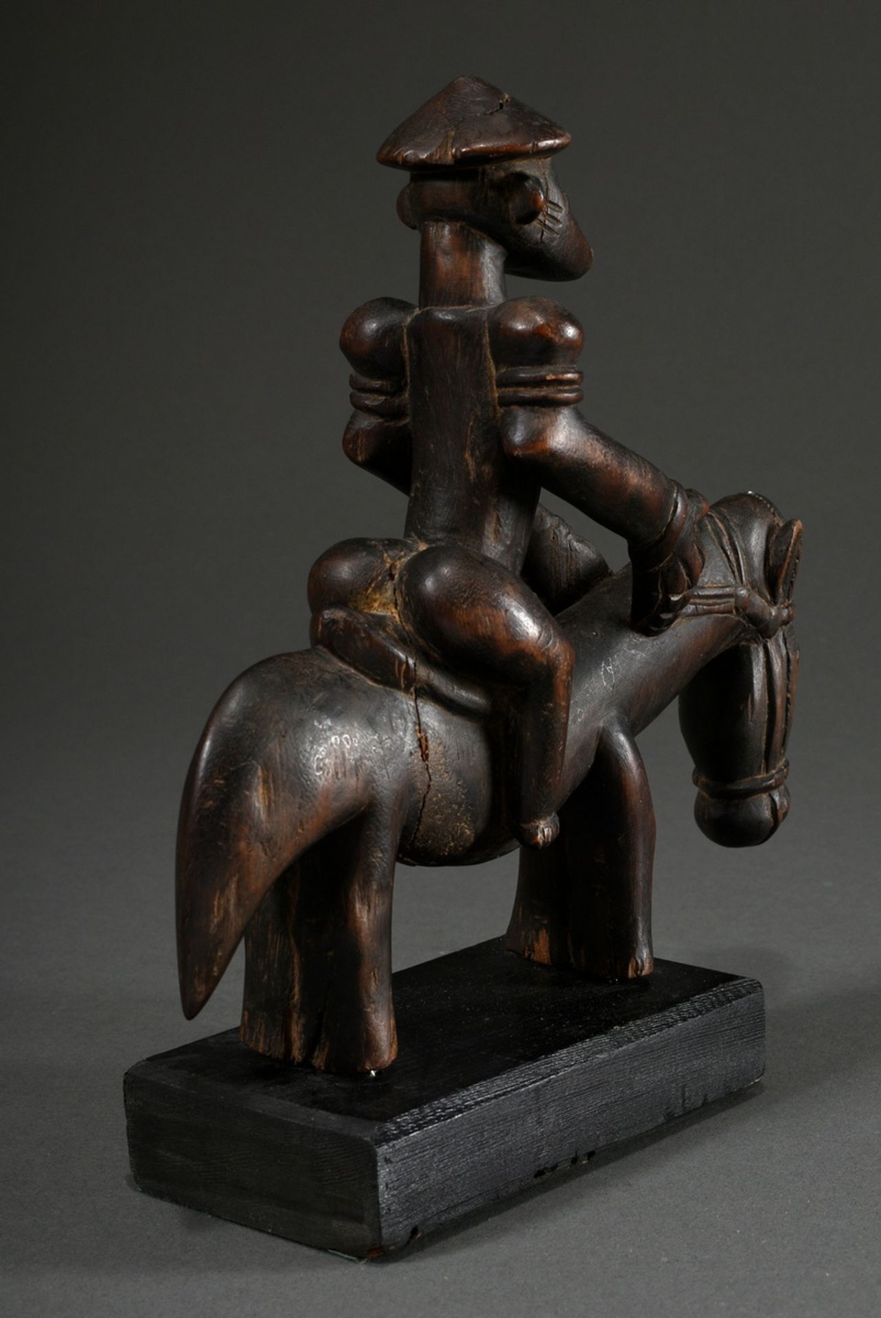 Equestrian statuette of a muscular figure with pointed headgear and scarification marks on the body - Image 3 of 3