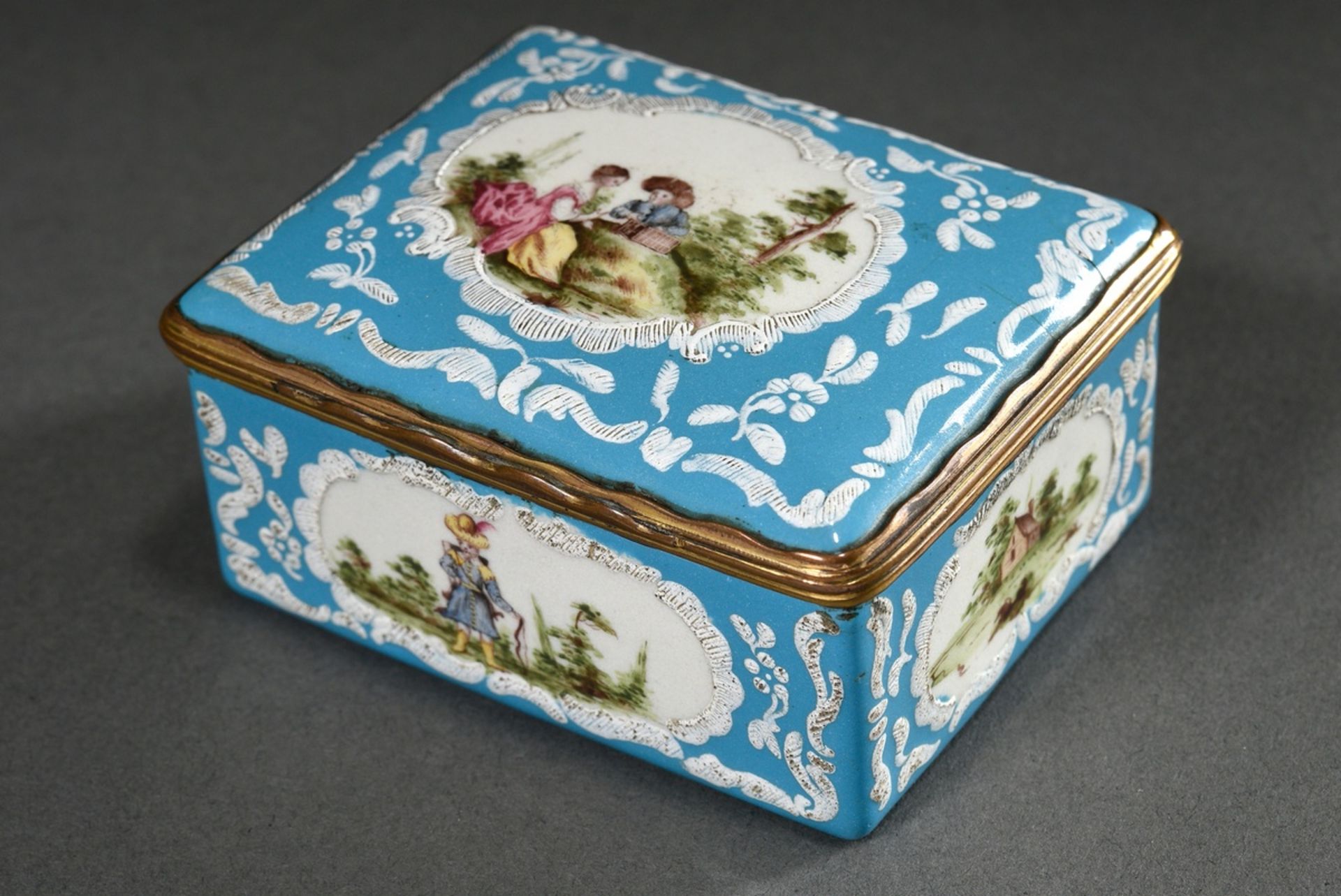 Rococo tabatiere of rectangular form with slightly domed hinged lid and gilt brass mount, copper wi - Image 2 of 8