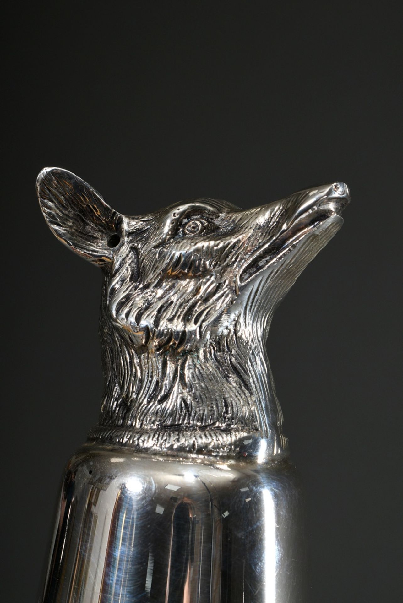 8 Hunting tumblers with plastic animal heads "horse, hunting dog, fox, wild boar", 20th century, br - Image 6 of 6