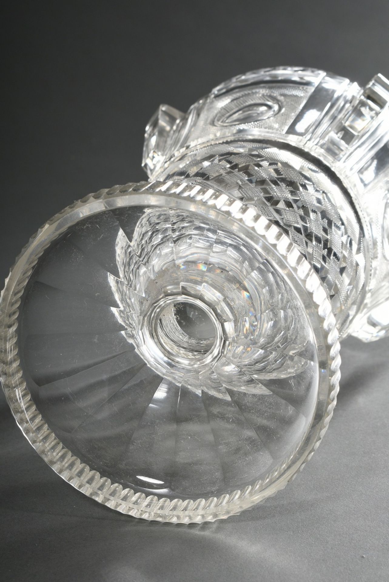 Very large crystal lidded goblet with rich groove, waffle and olive cut and 4 attached handles, pro - Image 4 of 4