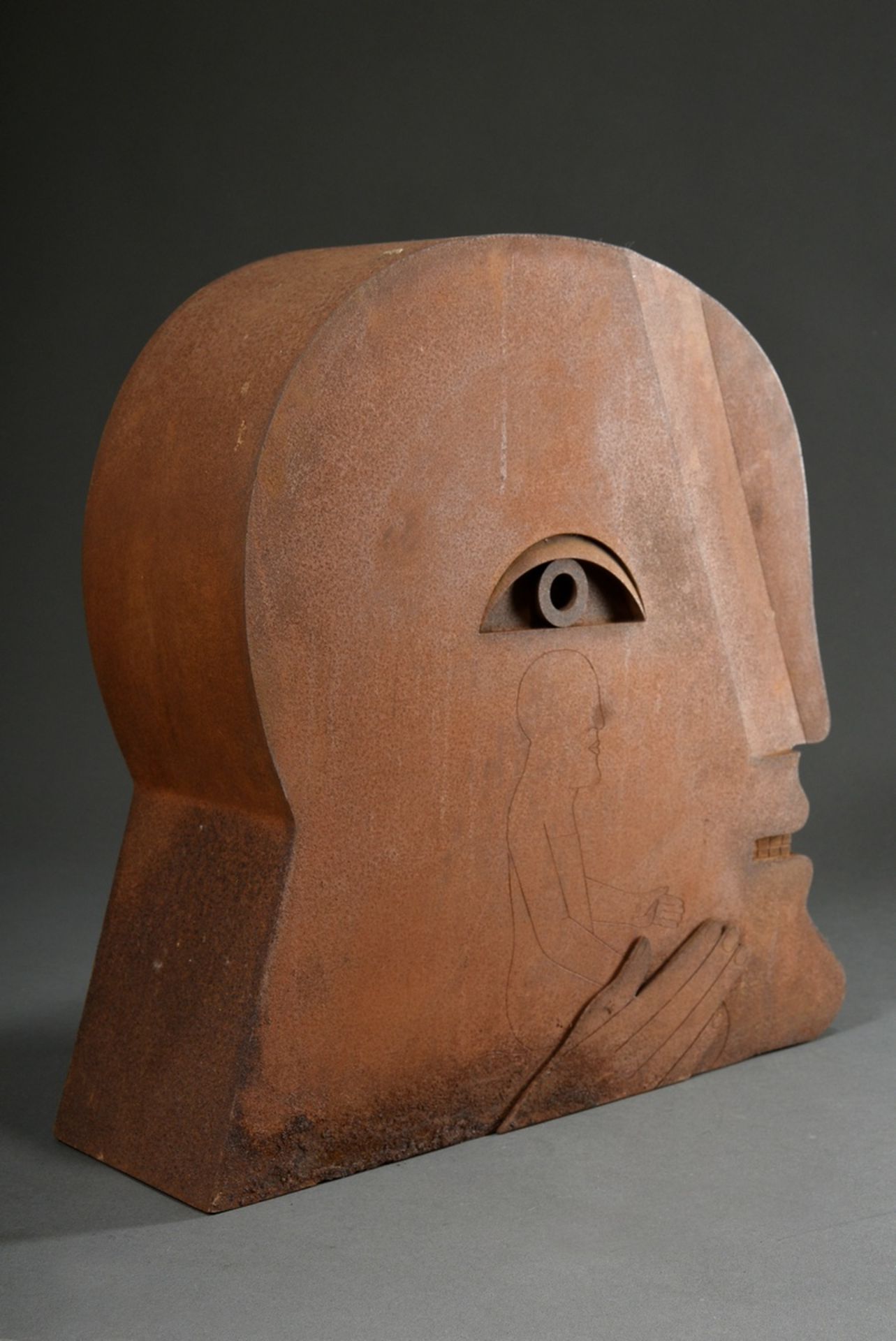 Antes, Horst (*1936) "Head" 1977, steel, 7/1000, signed/heavily leg. num., 45x46x13,7cm, traces of  - Image 2 of 6